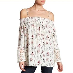 Anthropologie Off-the-Shoulder Lace Bell Sleeve Blouse